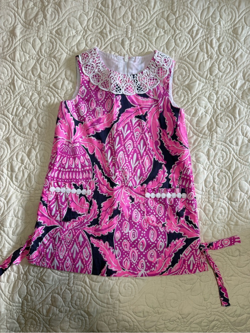 Lilly Pulitzer girls toddler shift dress in Coco Safari navy hot pink pineapple